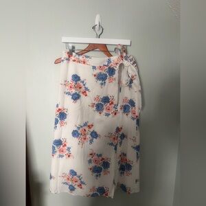 LOFT Floral A-Line wrap midi Skirt - Blue and Pink size 10